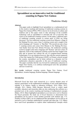 Spreadsheet As an Innovative Tool for Traditional Counting in Papua New Guinea