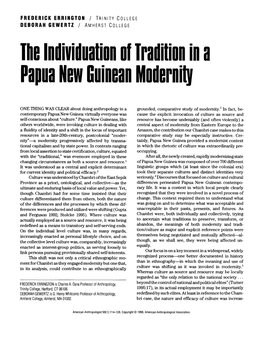 The Individuation of Tradition in a Papua New Guinean Modernity