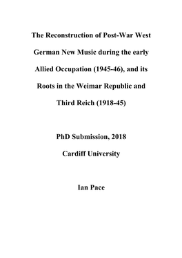 The Reconstruction of Post-War West German New Music During