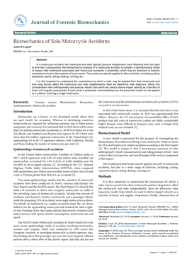 Biomechanics of Solo Motorcycle Accidents John D Lloyd* BRAINS, Inc., San Antonio, Florida, USA