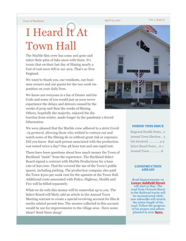 I Heard It at Town Hall Vol 1, Issue 6, April 19, 2021