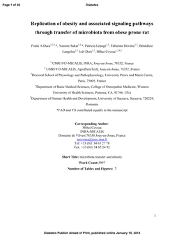 Replication of Obesity and Associated Signaling Pathways Through Transfer of Microbiota from Obese Prone Rat