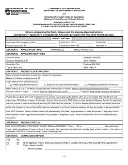 Before Completing This Form, Please Read the Step-By-Step Instructions and Section F Application Completeness Checklist Provided with This Joint Permit Package