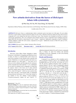 New Arbutin Derivatives from the Leaves of Heliciopsis Lobata with Cytotoxicity