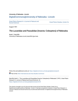 The Lucanidae and Passalidae (Insecta: Coleoptera) of Nebraska