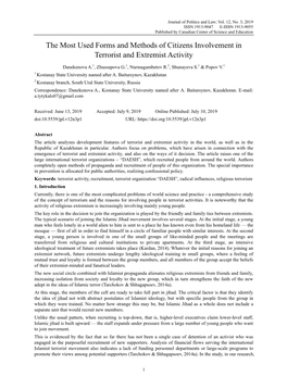 The Most Used Forms and Methods of Citizens Involvement in Terrorist and Extremist Activity