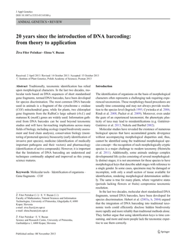 20 Years Since the Introduction of DNA Barcoding: from Theory to Application