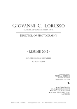 GIOVANNI C. LORUSSO BA, MLITT, Dip SCREEN & MEDIA, MPHIL