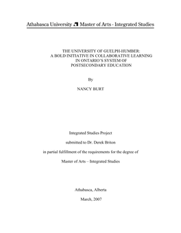 The University of Guelph-Humber: a Bold Initiative in Collaborative Learning in Ontario's System of Postsecondary Education