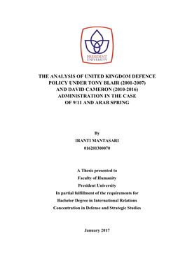 (2001-2007) and David Cameron (2010-2016) Administration in the Case of 9/11 and Arab Spring
