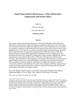 Send Urban Youth to Rural Areas: a Tale of Education, Employment and Social Values1