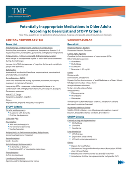 Potentially Inappropriate Medications in Older Adults According the Beers