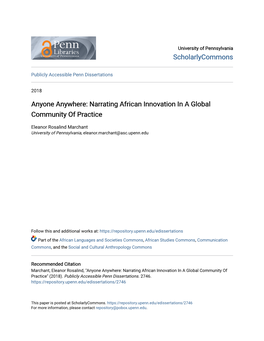 Anyone Anywhere: Narrating African Innovation in a Global Community of Practice