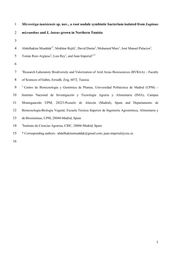 1 Microvirga Tunisiensis Sp. Nov., a Root Nodule Symbiotic Bacterium Isolated from Lupinus