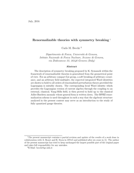 Renormalizable Theories with Symmetry Breaking 1