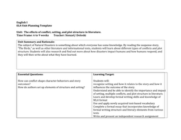 The Effects of Conflict, Setting, and Plot Structure in Literature. Time Frame: 6 to 9 Weeks Teacher: Stenzel/ Doloski