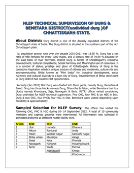 NLEP Technical Supervision of Durg and Bemetara