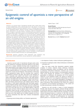 Epigenetic Control of Apomixis: a New Perspective of an Old Enigma