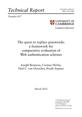 The Quest to Replace Passwords: a Framework for Comparative Evaluation of Web Authentication Schemes