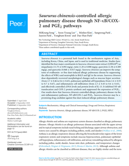 Saururus Chinensis-Controlled Allergic Pulmonary Disease Through NF-Κb/COX- 2 and PGE2 Pathways