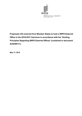 Proposals (18) Received from Member States to Host a WIPO External