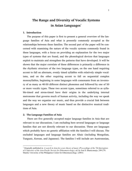 The Range and Diversity of Vocalic Systems in Asian Languages*