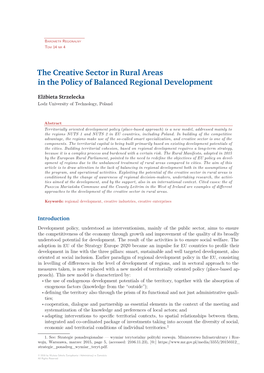 The Creative Sector in Rural Areas in the Policy of Balanced Regional Development