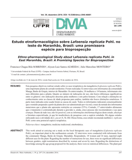 Estudo Etnofarmacológico Sobre Lafoensia Replicata Pohl. No Leste Do Maranhão, Brasil: Uma Promissora Espécie Para Bioprospecção