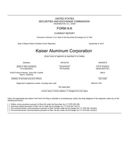 Kaiser Aluminum Corporation ______(Exact Name of Registrant As Specified in Its Charter)