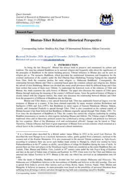 Bhutan-Tibet Relations: Historical Perspective