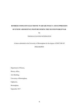 Bomber Command's Electronic Warfare Policy and Suppression of Enemy Air Defence Posture During the Second World