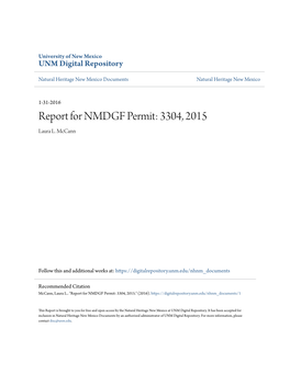 Report for NMDGF Permit: 3304, 2015 Laura L