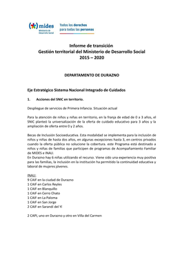 Informe De Transición. Departamento De Durazno