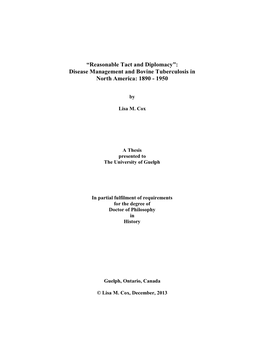 Disease Management and Bovine Tuberculosis in North America: 1890 - 1950