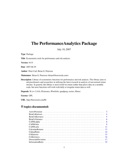 The Performanceanalytics Package