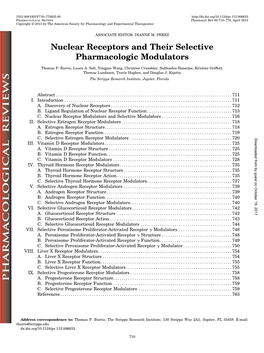 Nuclear Receptors and Their Selective Pharmacologic Modulators