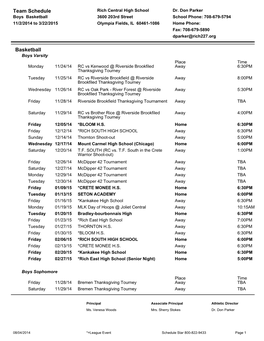 Team Schedule Basketball