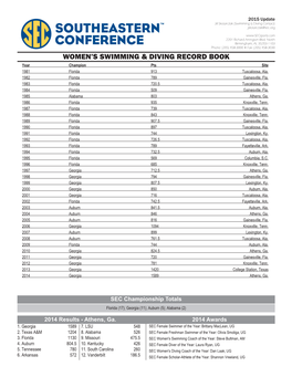 Women's Swimming & Diving Record Book