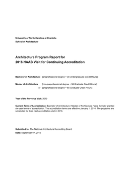 Architecture Program Report for 2016 NAAB Visit for Continuing Accreditation