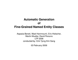 Automatic Generation of Fine-Grained Named Entity Classes