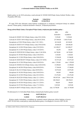 SPRAWOZDANIE Z Wykonania Budżetu Gminy Kobiele Wielkie Za Rok 2010