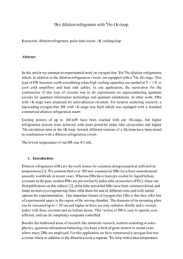 Dry Dilution Refrigerator with He-1K-Loop