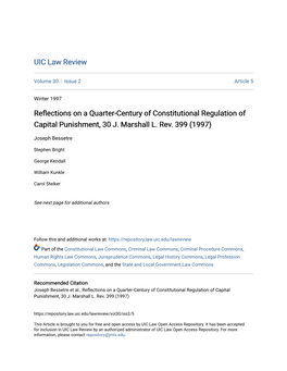 Reflections on a Quarter-Century of Constitutional Regulation of Capital Punishment, 30 J