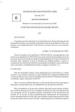 1 CAMARA DE DIPUTADOS DE BUENOS AIRES Período 135º