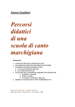 Percorsi Didattici Di Una Scuola Di Canto Marchigiana