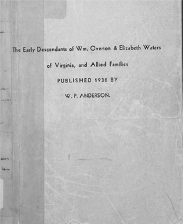 The Early Descendants of Wm. Overton & Elizabeth Waters Of