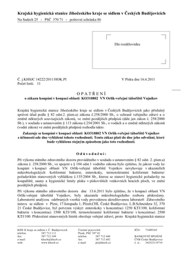 Krajská Hygienická Stanice Jihočeského Kraje Se Sídlem V Českých Budějovicích Na Sadech 25 - PSČ 370 71 - Poštovní Schránka 86