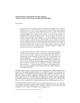 TRANSNATIONAL DIFFUSION and the AFRICAN AMERICAN REINVENTION of GANDHIAN REPERTOIRE Sean Chabot† with These Words in Stride T