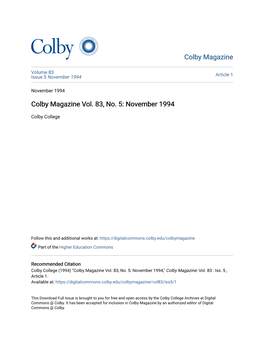 Colby Magazine Vol. 83, No. 5: November 1994