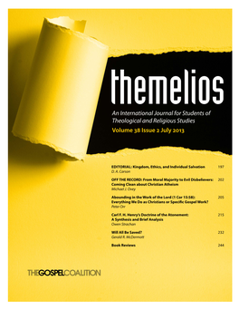 An International Journal for Students of Theological and Religious Studies Volume 38 Issue 2 July 2013